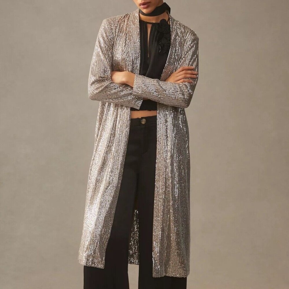 BB Dakota Sequin Duster Anthropologie silver NWT!